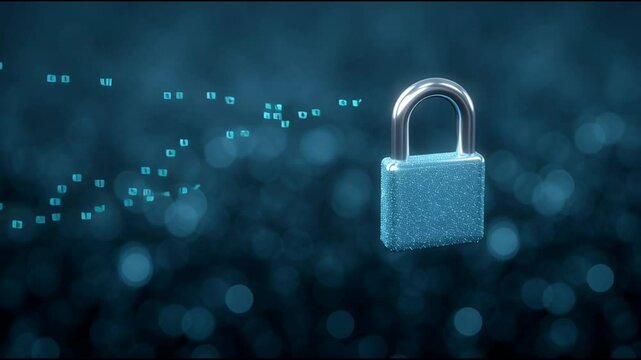 A blue lock with a silver handle is floating in the air