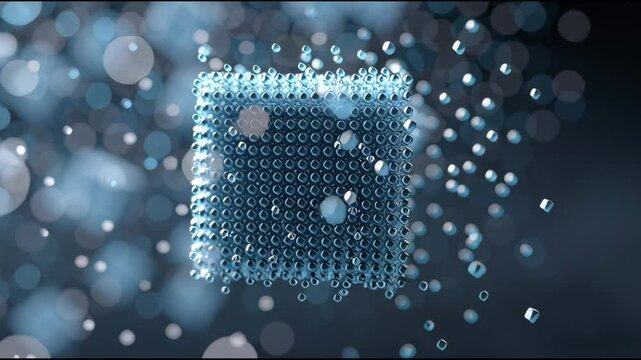 A cube is flying through the air with other cubes surrounding it