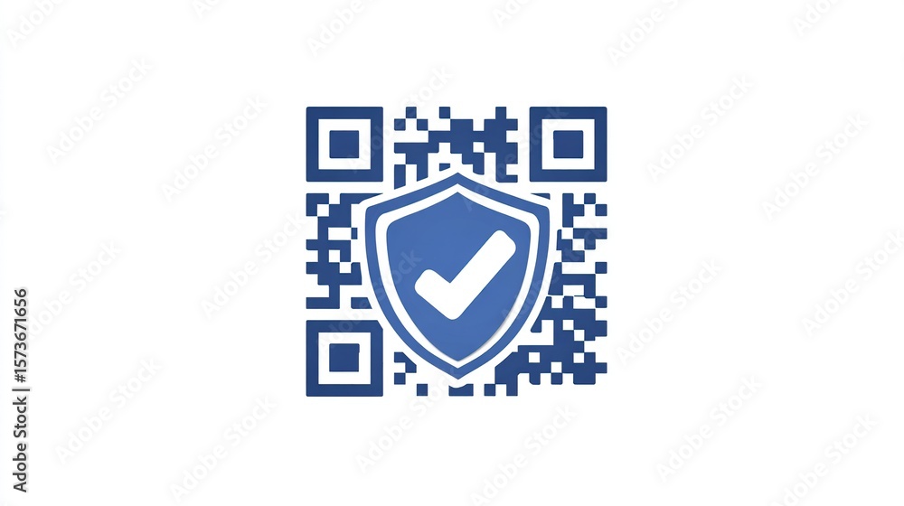 Aufkleber a blue qr code with a shield and checkmark overlay, symbolizing security and verification