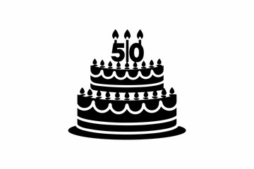 50 Years Birthday Cake silhouette vector illustration