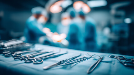 Sterile Surgical Instruments Await Critical Operation in High Tech Hospital Operating Theatre.
