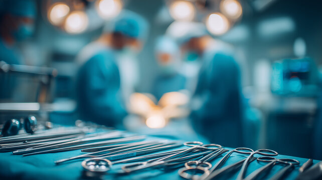 Sterile Surgical Instruments Await Critical Operation in High Tech Hospital Operating Theatre.
- Powered by Adobe