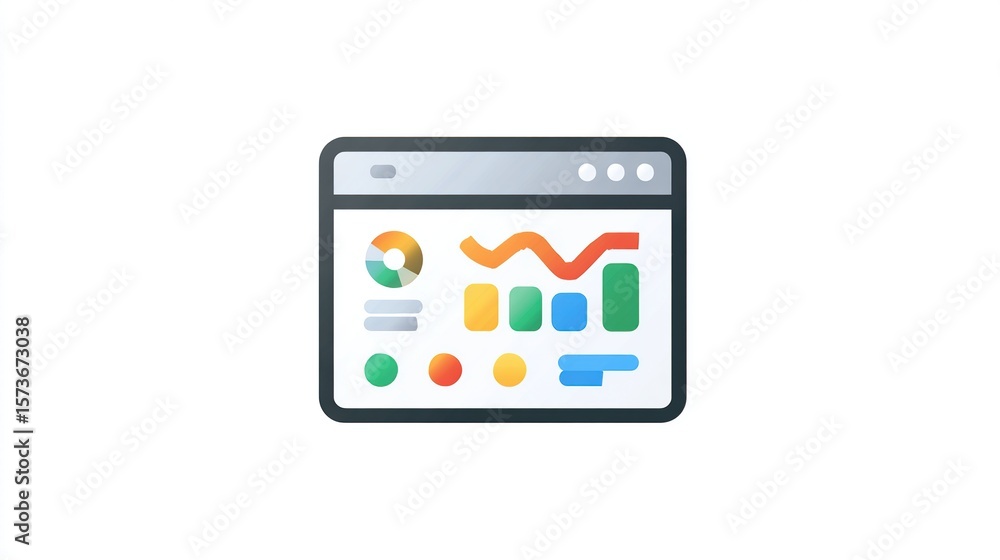 Fototapete a simplified illustration of a web browser window displaying various data visualizations including a
