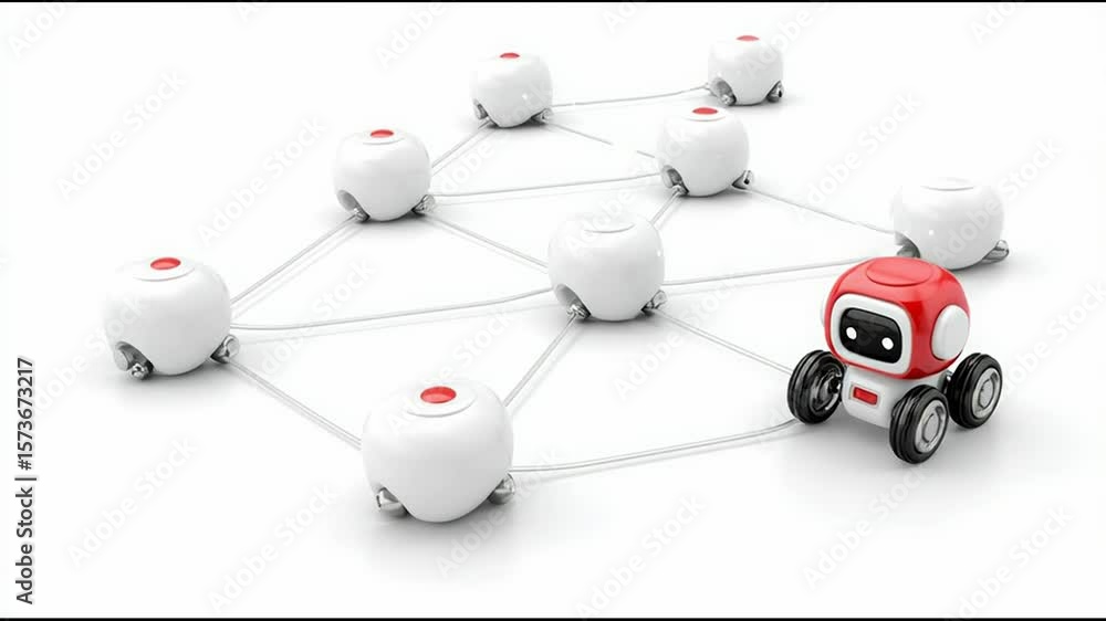 Aufkleber red and white robot on white background symbolizing modern technology and business solutions in inno