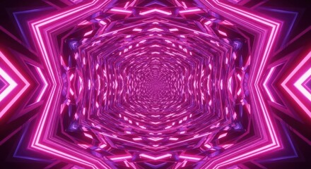 Hypnotic Futuristic Neon Tunnel with Geometric Patterns and Pulsating Lights Creates a Surreal Psychedelic Experience