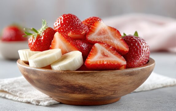 Fresh strawberries and banana slices in a bowl