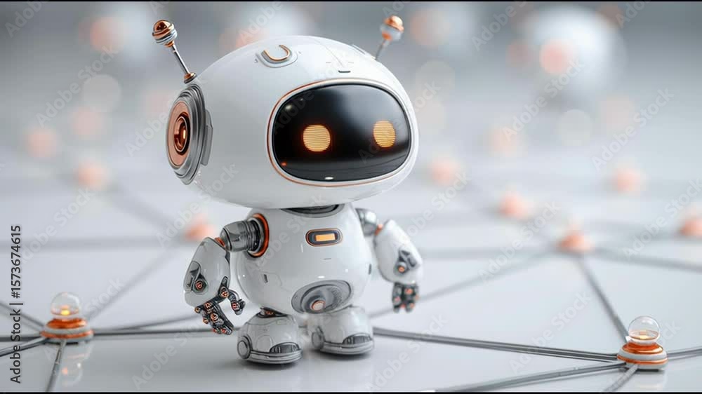 Poster modern robot featuring illuminated light on its body illustrating role in enabling commerce and busi