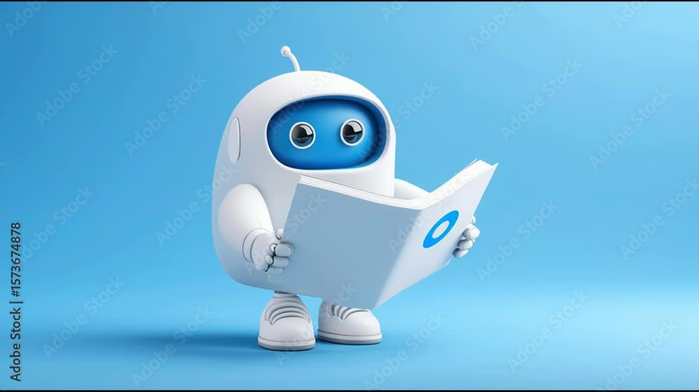 Poster a robot reading a book intently symbolizing knowledge acquisition and learning in the realm of artif