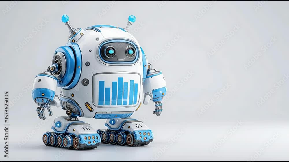 Poster robot presenting business forecast with graph chart demonstrating future trends and data analytics i