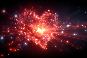 Fototapeta premium Heart of light explodes in dark space