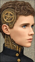 Intricate Gold Mechanical Headpiece on Young Person Portrait