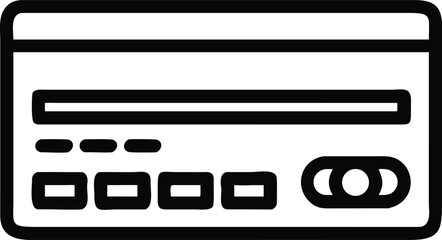 Illustration of a credit card with a chip and magnetic stripe in a minimalist black outline style