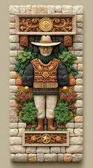 Mosaic Portrait of a Man in Period Clothing within an Ornate Stone Frame