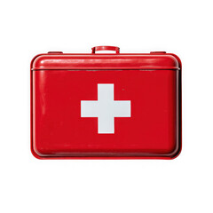 Obraz premium Classic red metal first aid kit with white cross symbol isolated on transparent background