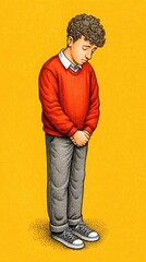 Penisve Boy in Red Sweater Digital Illustration