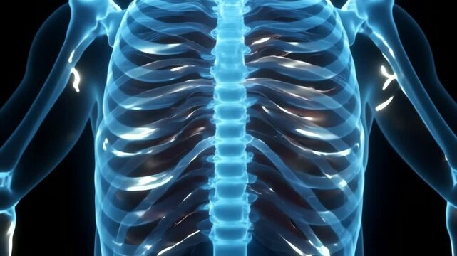 X-ray-style reveal animation with glowing bones