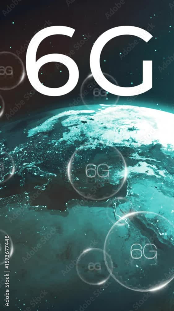 Poster animation of 6g text and data processing over globe
