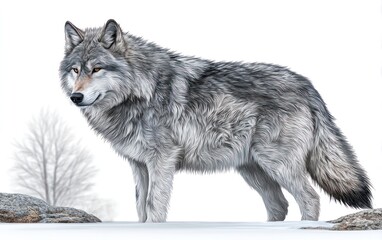 Naklejka premium Gray wolf in winter scene