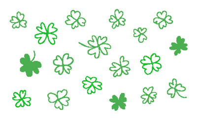 Set of hand drawn clover leaf. Retro Y2K pixel art 8bit style. Vector illustration.