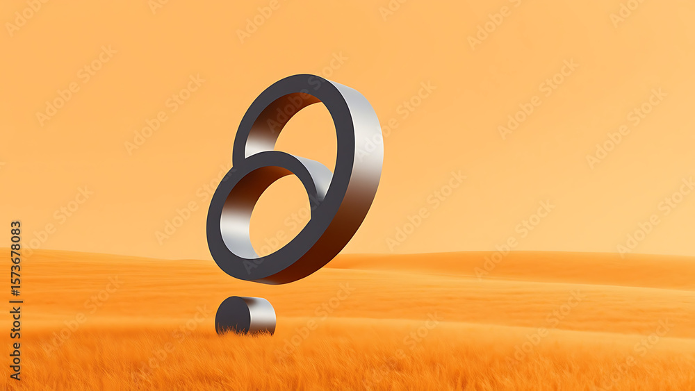 Fototapete abstract metallic figure with two interlocking circles on an orange gradient background
