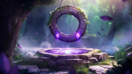 A captivating portal hovers above a floating base in a fantastical landscape.