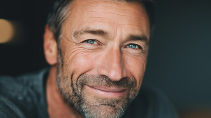 Close up portrait of smiling middle aged man