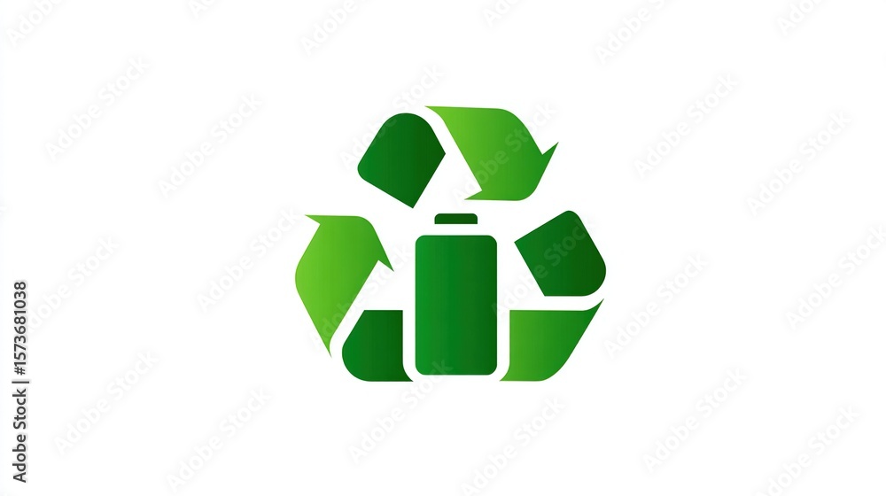 Poster battery inside recycle symbol with three arrows forming a triangle on white