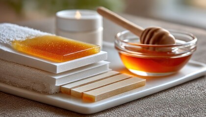 Honey spa products on tray