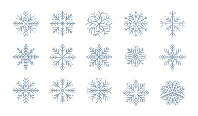 Set of Snowflakes Icons. Vector Editable Outline Strokes for Easy Customization.