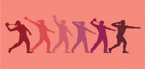 An orange silhouette of a group of people dancing in a row.