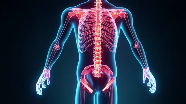 X-ray-style reveal animation with glowing bones