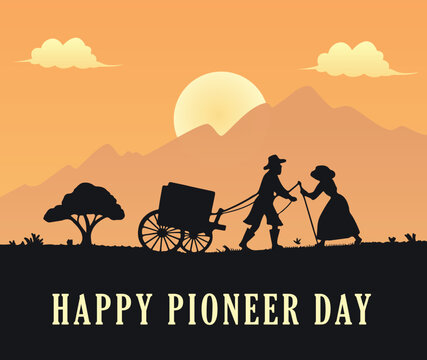 Happy Pioneer Day united states silhouette illustration design background