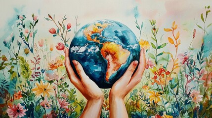 An artistic representation of global unity through hands and nature.