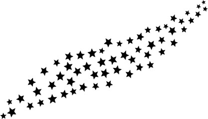 A diagonal stream of varying-sized black stars on a white background.