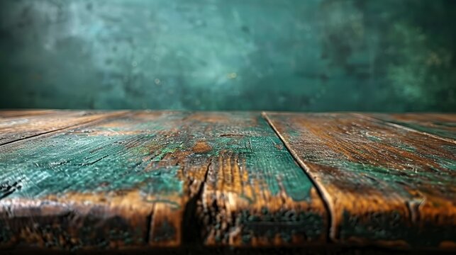 Weathered wood surface with green backdrop