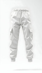 White Cargo Pants Floating Isolated on White Background