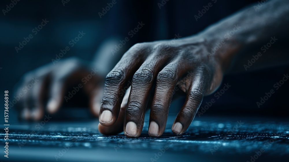 Poster close-up of hands typing on a keyboard.