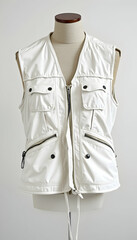 White Vest Displayed on Mannequin in Studio Setting