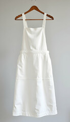 White Apron Hanging on Wooden Hanger for Cooking or Gardening