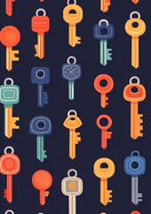 104. Repeating key icon pattern in flat design style
