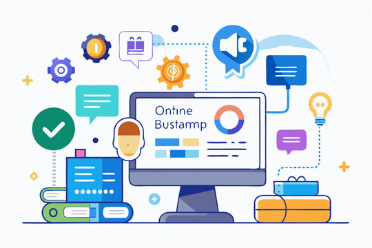 Vector illustration of a human developer working on a laptop with the assistance of a friendly AI robot