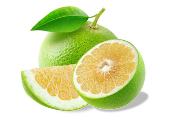 oroblanco fruit: whole, slice, and half isolated on transparent background.