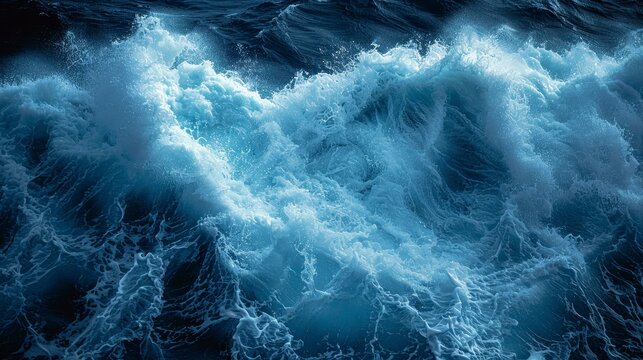 Turbulent ocean waves crash and foam, creating an intense, mesmerizing display of natural power