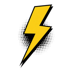 Bold yellow lightning bolt graphic with halftone effect isolated on transparent background