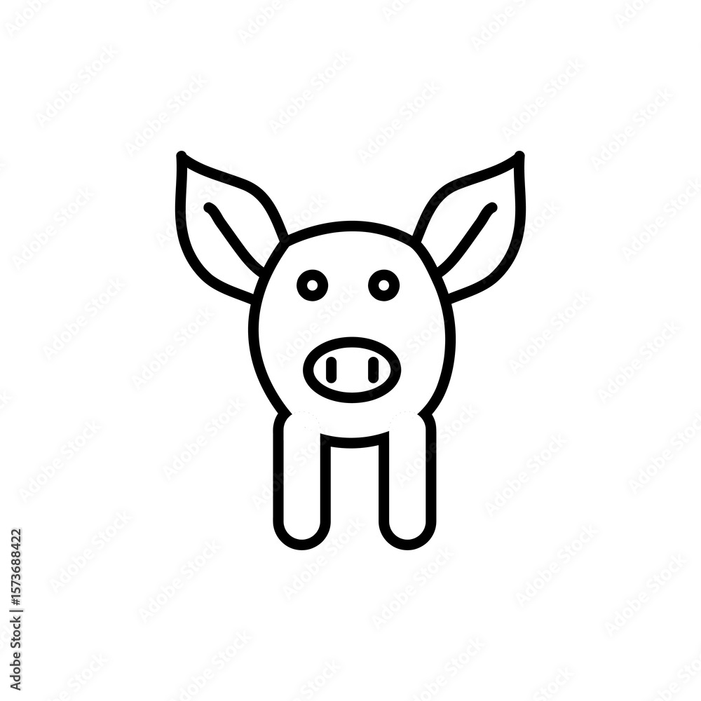 Poster pig icon isolated sign symbol vector, flat black linear illustration for web and app..eps