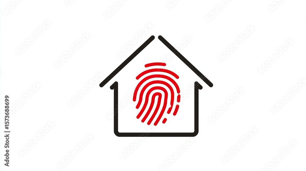 Poster a simple outline of a house with a red fingerprint, signifying security and identity