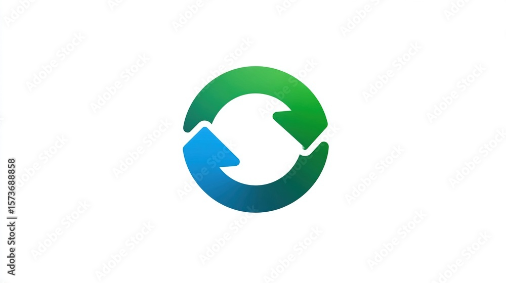 Poster arrow circle; green and blue gradient circular flow symbol on white backdrop