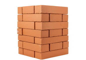 Isolated Stacked Red Bricks Wall Building Material On Transparent Background