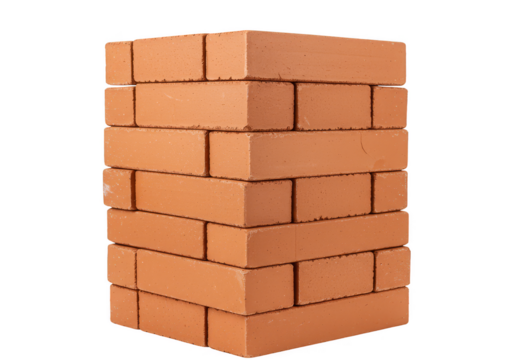 Isolated Stacked Red Bricks Wall Building Material On Transparent Background