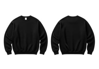 Black Crewneck Sweatshirt Front and Back View for Apparel Design and Mockups